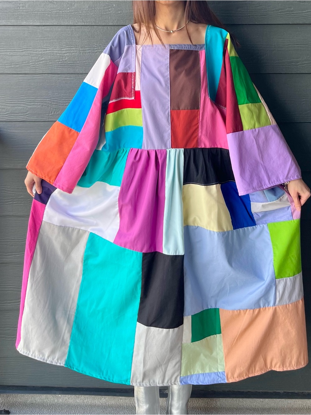Handmade Quilted Patchwork Colorblock Dress SKU 06151 - Picture 2 of 15